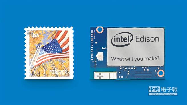   曾於CES發表僅有一張郵票大小的Intel Edison，內建無線通訊功能，現已出貨銷售讓開發者以及創業家使用在小型和穿戴裝置上。(英特爾提供)