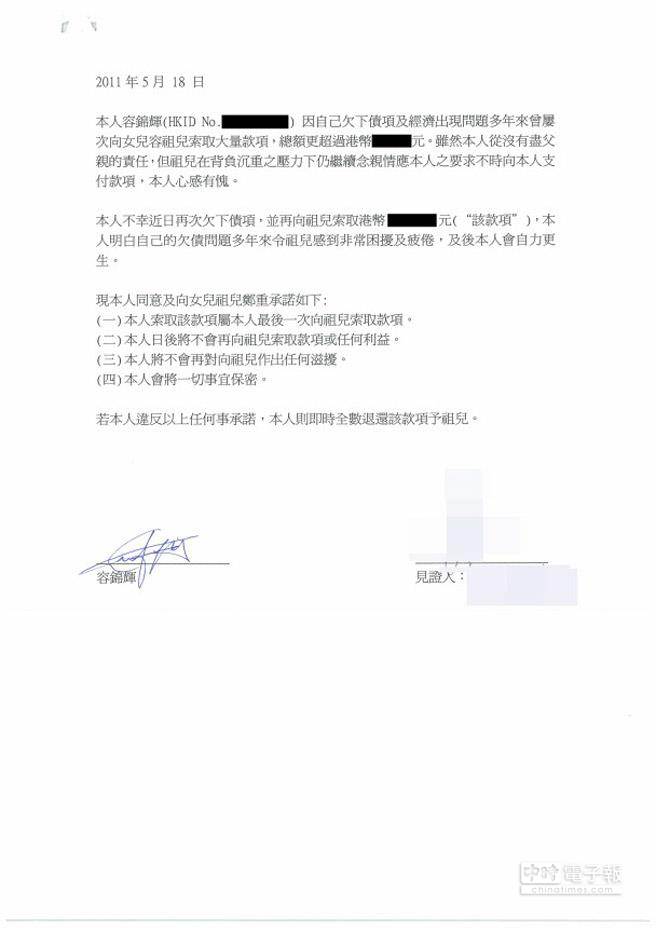 英皇公開絕密承諾書揭容祖兒切割父債內幕 娛樂 中時新聞網