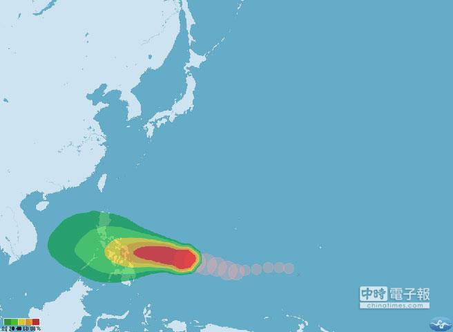 哈格比颱風七級風暴風圈侵襲機率圖。(取自中央氣象局)