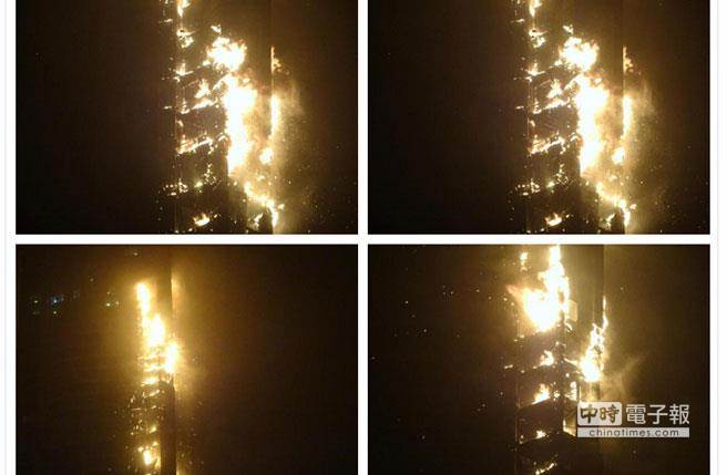 杜拜火炬摩天大樓驚傳火警，火災照片已在社交網站流傳。(圖摘自 twitter)
