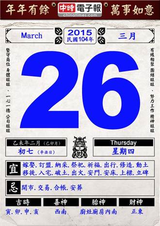 《農民曆小幫手》國曆三月二十六日
