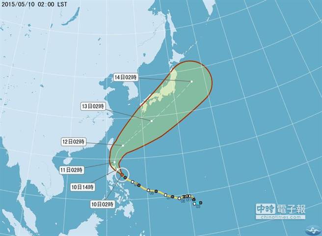 中颱「紅霞」目前位於呂宋島東方海面，逐漸往北轉。(取自氣象局網站)