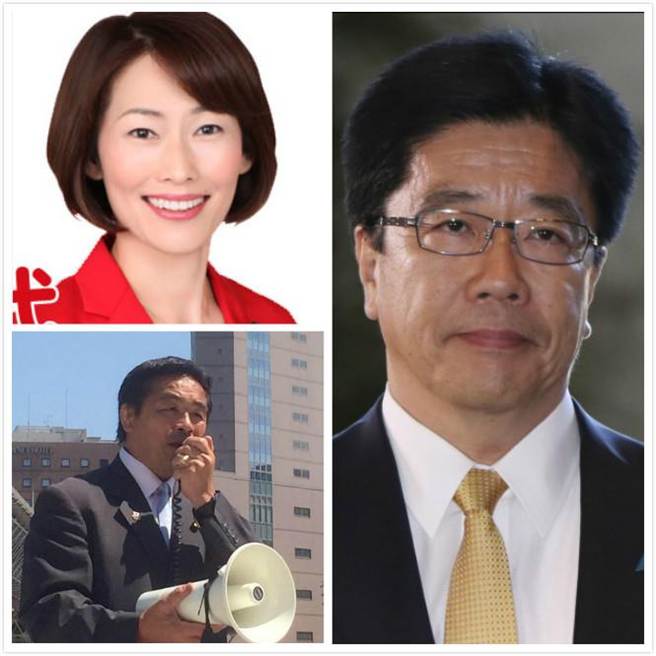 安倍進行內閣改組，出任「1億總活躍社會」大臣的加滕勝信（右）受到注目，而前美女主播丸川珠代（左上）、摔角選手馳浩（左下）也在延攬之列。(加滕勝信/美聯社 丸川珠代/取自臉書 馳浩/取自臉書)