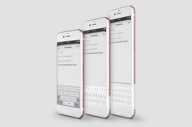 iPhone 6K的實體鍵盤設計，可隱藏在機體內。(圖片來源：CURVED/labs)