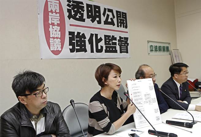 民進黨立法院黨團1日公布黨版的「兩岸訂定協議監督條例」草案架構。(張鎧乙攝)