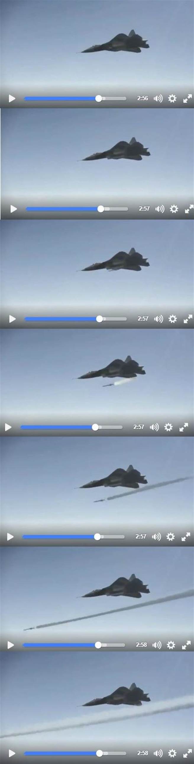 今日俄羅斯影片中T-50發射飛彈的連續動作。(圖/SU-50臉書截圖)