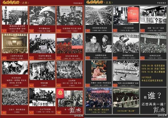 大陆网站细数毛泽东时代的政治运动(部分)，此文贴出后不久就被下架。(图/网路)
