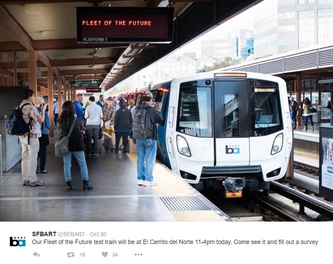 灣區捷運BART屢次因為勞資合約談判導致罷工而備受爭議，如今更被踢爆清潔工年領天價收入，讓許多通勤族忿忿不平。圖為BART新款列車進行測試的情況。(照片取自推特@SFBART)