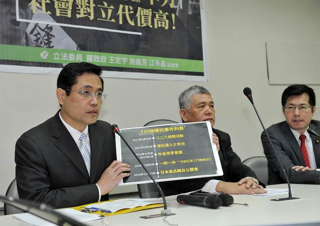 民進黨立委羅致政（右起）、施義芳及江永昌要求警政署必須改進，並具體提出防制作為。（劉宗龍攝）