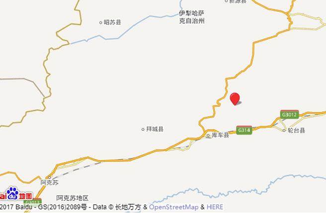 中國新疆阿克蘇地區庫車縣在晚間6時11分發生規模5.7地震。（圖取自新疆地震局）