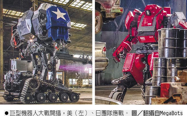 巨型機器人大戰開播，美（左）、日團隊應戰。圖／翻攝自MegaBots