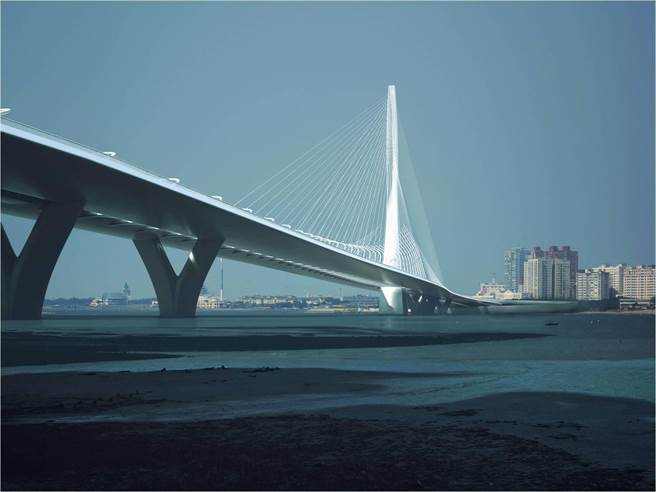 淡江大橋為全球最有影響力的女建築師札哈・哈蒂（Zaha Hadid）遺作，但主結構現在卻面臨無人投標窘境。（取自淡江大橋全球資訊網）