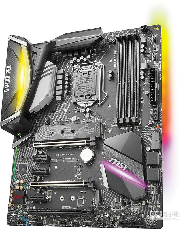MSI Z370 GAMING PRO CARBON主機板，實況主、電競玩家指定率最高，本周將陸續補貨， 5790元。（MSI提供）