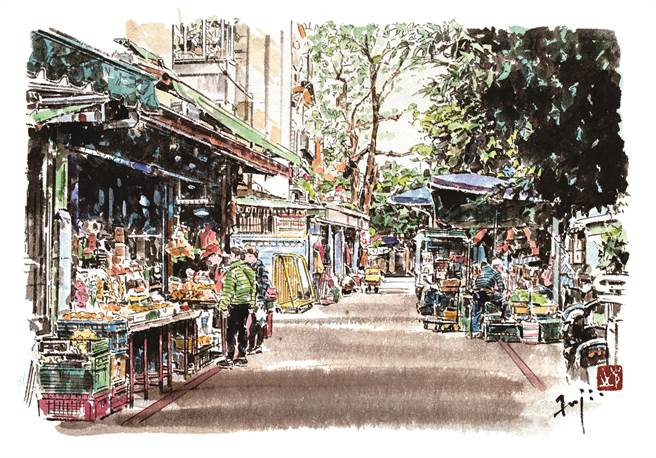 藤井克之跟隨女兒的腳步來台，畫下女兒生前居住的大坪林巷弄。（藤井克之提供）