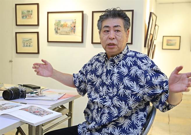 墨彩畫家藤井克之為了圓女兒的夢想，在台灣舉辦畫展。（陳君瑋攝）