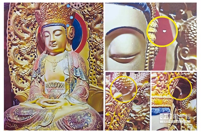 三朵「優曇婆羅花」分別長在三個藍色的點上。圖／紫竹林寺提供