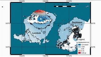 衛星發現 連續地震使印尼龍目島隆起25公分
