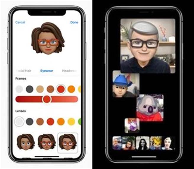 iOS 12加入了Memoji功能，制作个人卡通化动画表情之后，可套用至FaceTime。Memoji可整合TrueDepth相机捕捉到的即时人脸表情。(图／翻摄苹果官网以及发表会影片)