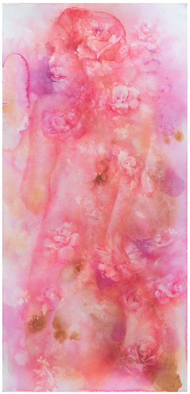 洪德忠參加台北國際藝術博覽會展出新作《窈窕》，透過女人軀體與花呈現出人最原本與純淨一面。（洪德忠提供）