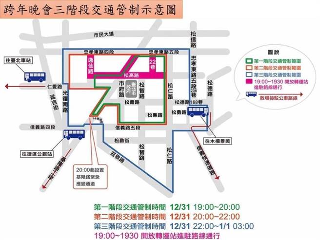 台北市2019跨年晚會擴大疏導及彈性管制點。〔謝明俊翻攝〕