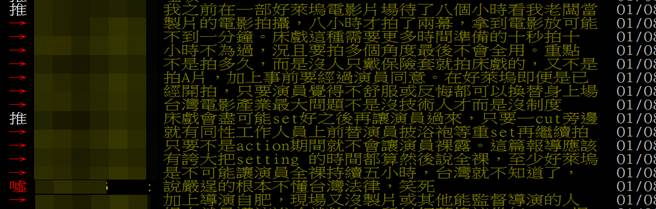 业界人士透露正常拍摄床戏流程。(翻摄PTT)