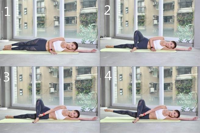 大腿内侧inner thigh lifts and circles 顺序动作。(图／苹果提供)