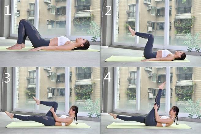 腹部 Single Leg Stretch & Scissor Kick顺序动作。(图／苹果提供)