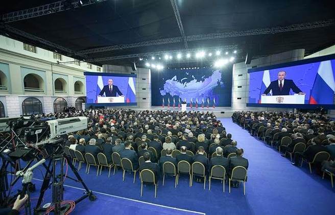 普丁發表2019國情咨文再度羅列各項超級武器警告北約勿輕舉妄動。（圖／塔斯社）