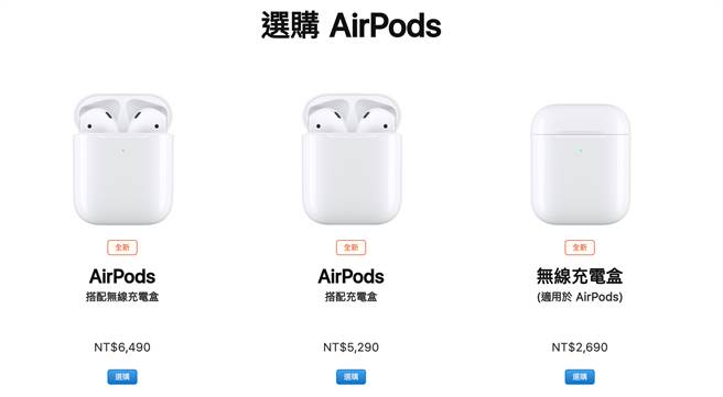 蘋果新一代 AirPods 透過官網更新發表，可支援無線充電，但不一定需要購買此款式。目前台灣官網尚未開賣。（圖／翻攝蘋果官網）
