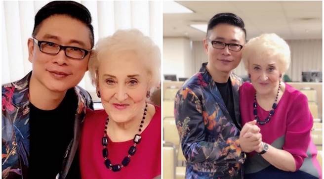 朱正生與93歲彭蒙惠老師相談甚歡。（朱正生提供）