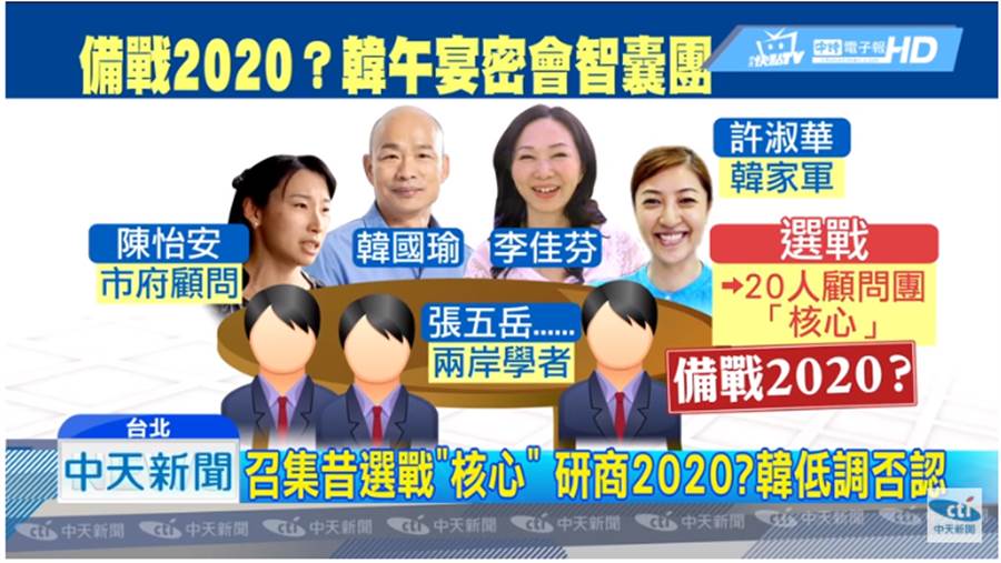 韓國瑜2020團隊成形？（圖片翻拍自中天新聞Youtube）