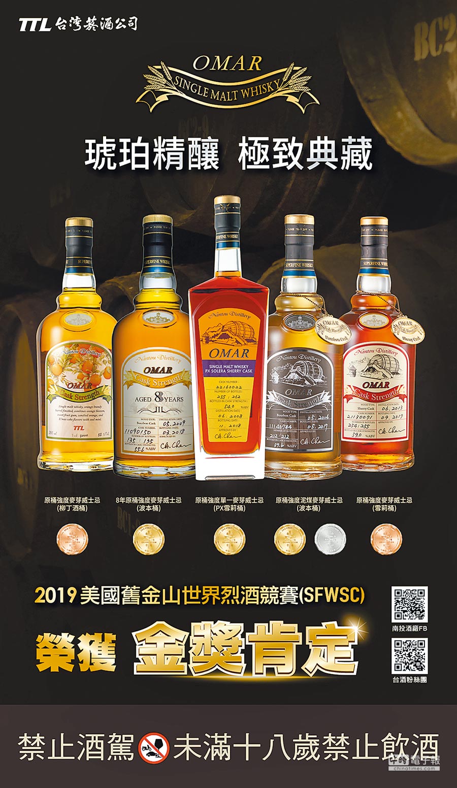 OMAR威士忌摘獎 再添3金1銀2銅 - 《旺來報》 - 中國時報