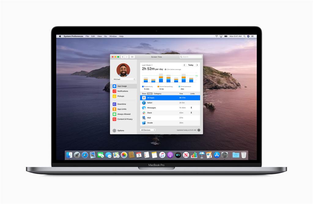 macOS Catalina 效法 iOS 12，現可支援螢幕使用時間功能 。（圖／翻攝蘋果官網）
