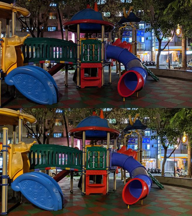 Pixel 3a一般夜拍与夜视功能(下)对比。(图／黄慧雯摄)