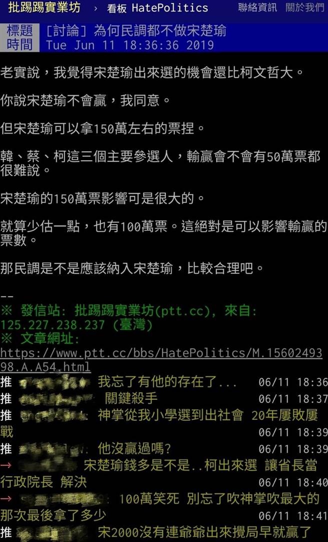 忘了他存在 網驚 民調怎沒宋楚瑜 政治 中時新聞網