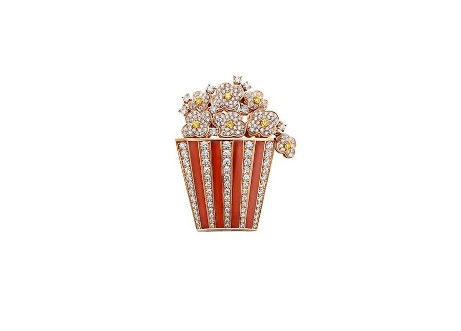 寶格麗年度Cinemagia系列珠寶的爆米花胸針，十分俏皮可愛。（BVLGARI提供）