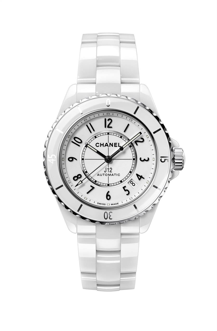香奈兒J12白色精密陶瓷腕表，18萬5000元。（CHANEL提供）