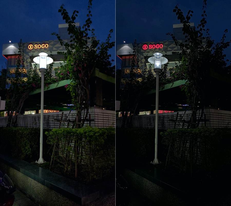 ZenFone 6 夜間自動拍攝功能（左）與夜景功能對比。（圖／黃慧雯攝）
