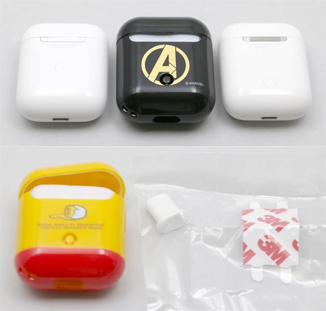 〈CAMINO〉品牌的硬式保护套与装针对AirPods配对钮有预留位置，但跟新一代AirPods就不搭。将AirPods充电盒装入〈CAMINO〉品牌的硬式保护套后，很难拿出来，所以盒内附有拔出推钮。(图／黄慧雯摄)