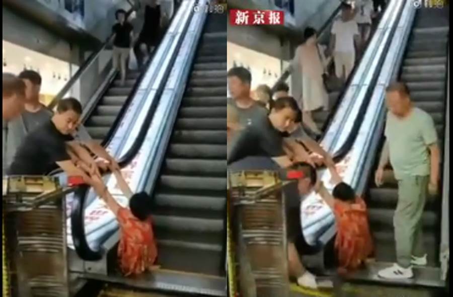 電扶梯吃人！婦剩上半身在外 腿被夾斷(圖翻攝自/微博)