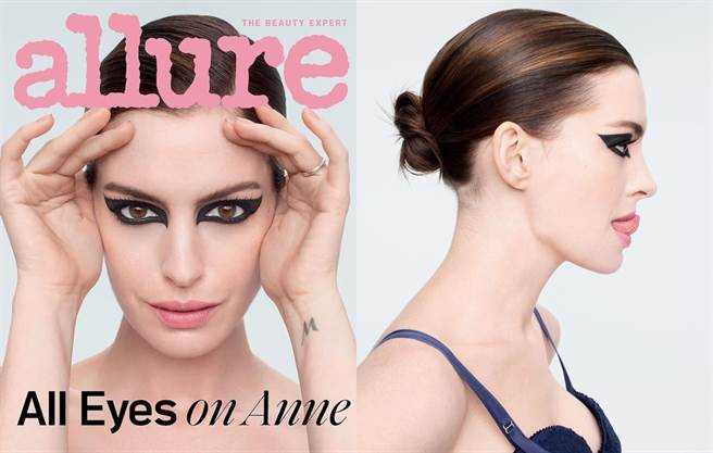 安海瑟薇顛覆以往甜美的形象，以超濃「黑天鵝」眼妝登雜誌封面。（圖／IG @allure）