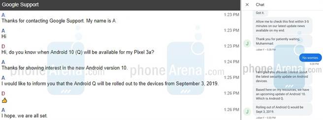 外媒透过 Google Support 得知，Android 10 正式版即将在 9 月 3 日 释出。(图／翻摄PhoneArena)