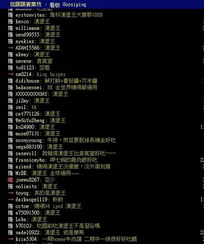 网友清一色回应汉堡王，实在让人眼睛一亮。（摘自PTT）