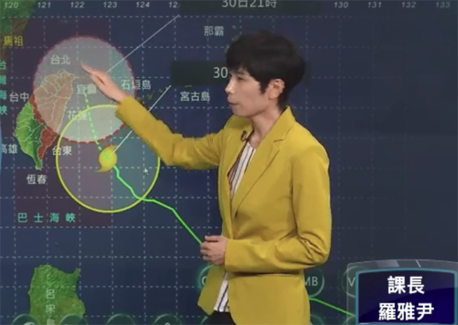 图为颱风未来路径，及暴风圈侵袭范围。(气象局)