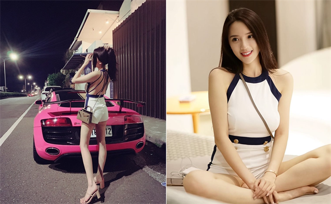 图为子涵，与她的粉色奥迪R8。(取自子涵脸书)