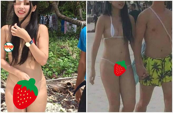 台灣正妹在長灘島穿超露比基尼遭罰，還因此爆紅台灣網路。(取自臉書)
