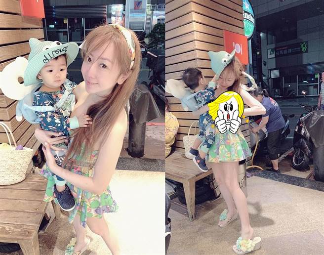 辣妈穿平口洋装 儿手一扯全走光(图摘自FB/Tiffany Chen T妹 粉丝团)