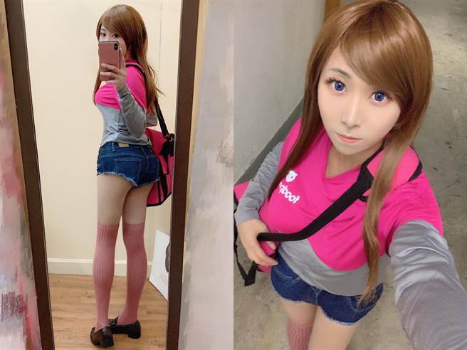 熊猫外送员大露浑圆屁股蛋，引起网友暴动。(图/摘自脸书)