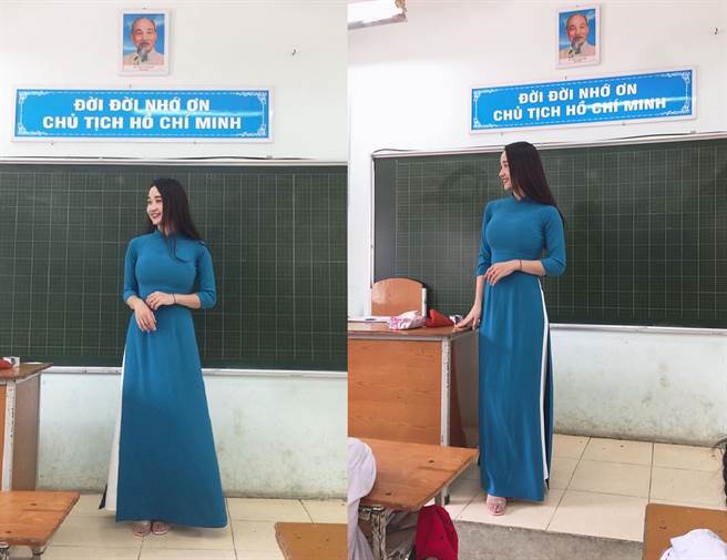 越正妹老师穿奥黛 性感曲线掀暴动(图/摘自FB/Lưu Thị Phương Thảo)
