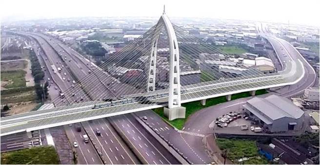 中部最高斜张桥「台中市水湳40M-11号道路与中科东向道路衔接工程」。（台中市政府提供／陈世宗台中传真）